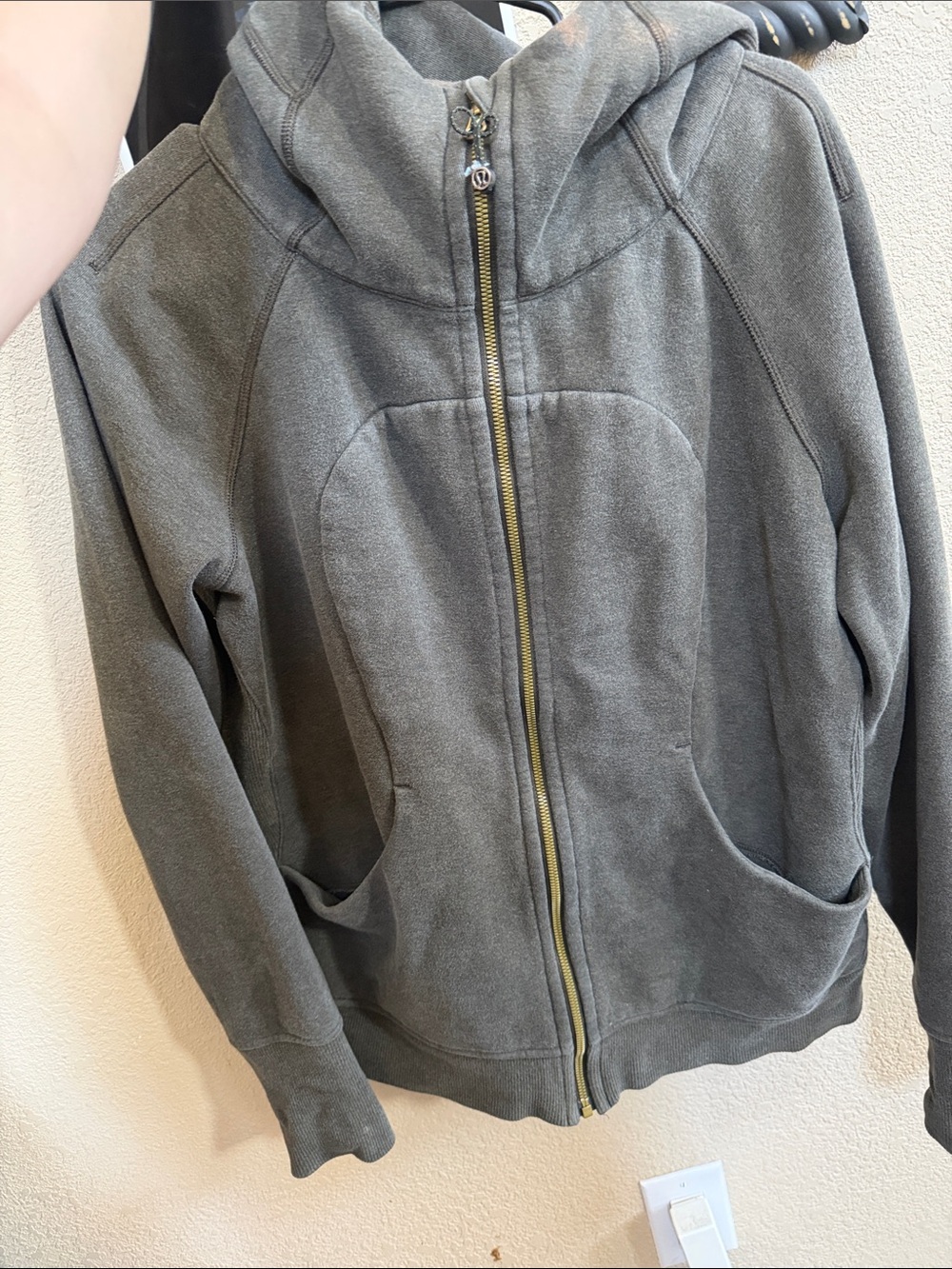 Lululemon Grey Hooded Zip-Up Sweatshirt with Pocket Detail
